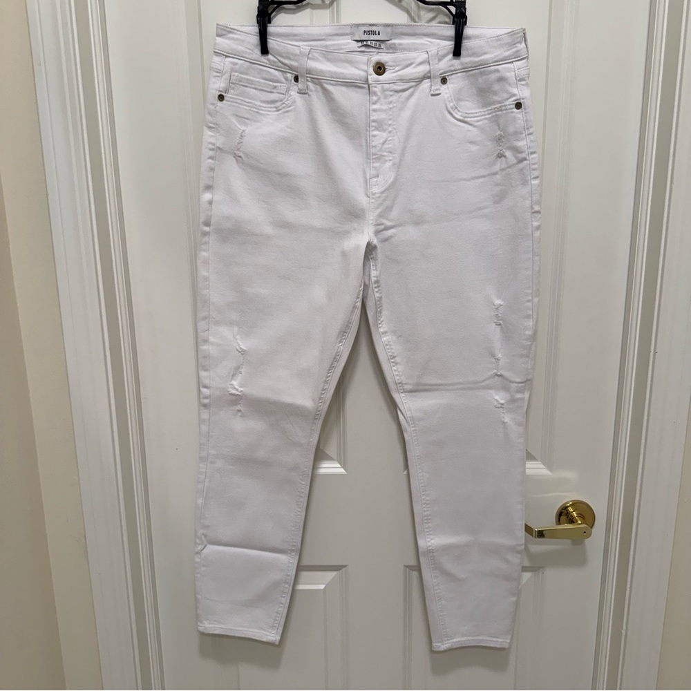 Pistola White High Waisted Distressed Skinny Jeans Size 33